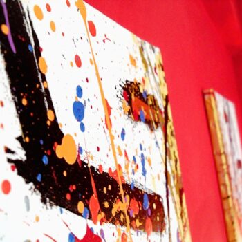 Detail of the original diptych artwork hanging on the wall entitled The Third Half by the symbolist artist Davide Canepa