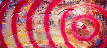 Gesso, spray paint and dripping enamel on horizontal wooden board. Conceptual artwork by Davide Canepa