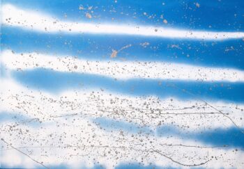 Modern canvas art depicting clouds in the sky and metal drips.
