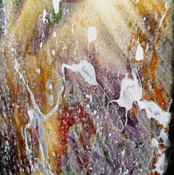 Detail dripping colors art and synthetic web on canvas.