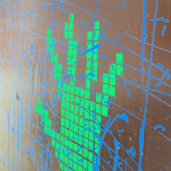 Virtual human handprint symbolism on canvas art by Davide Canepa.