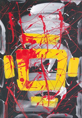 Square symbol painted in energetic brushstrokes on canvas by Davide Canepa.
