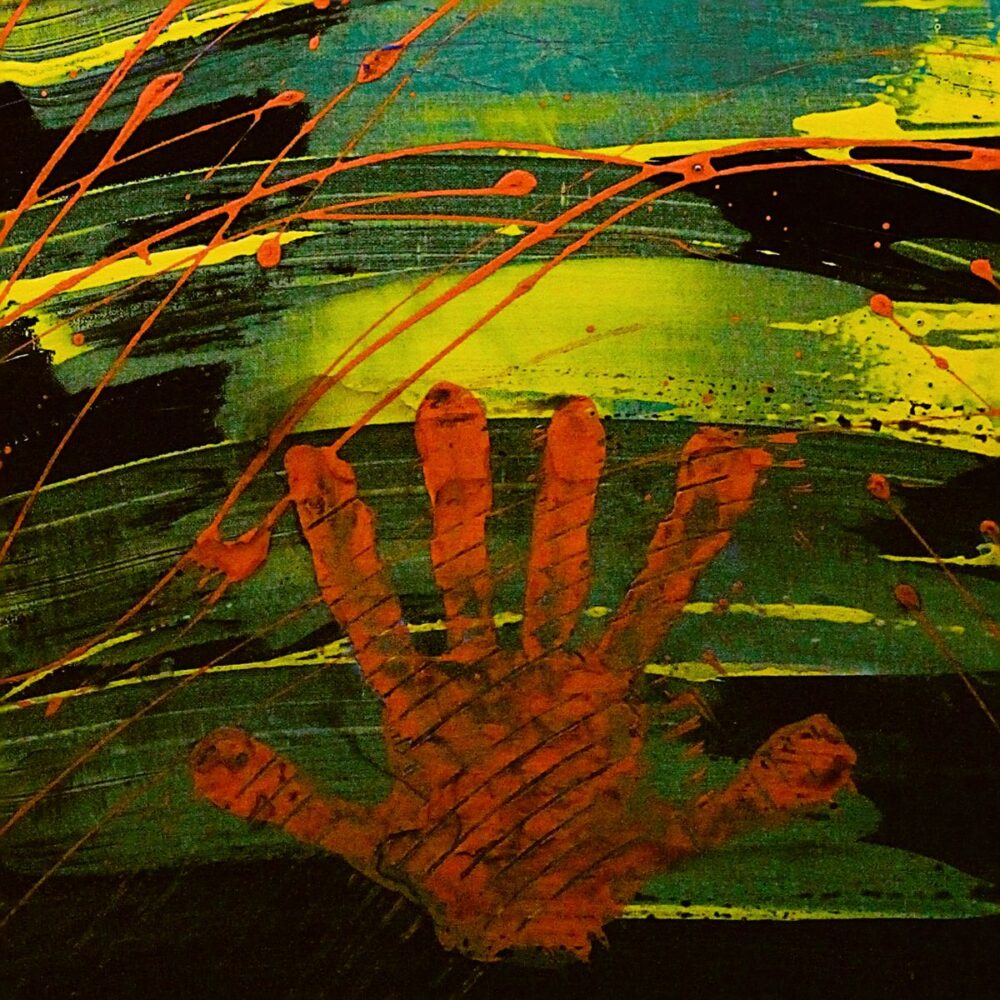 Human hands symbol modern art philosophical canvas by Davide Canepa.