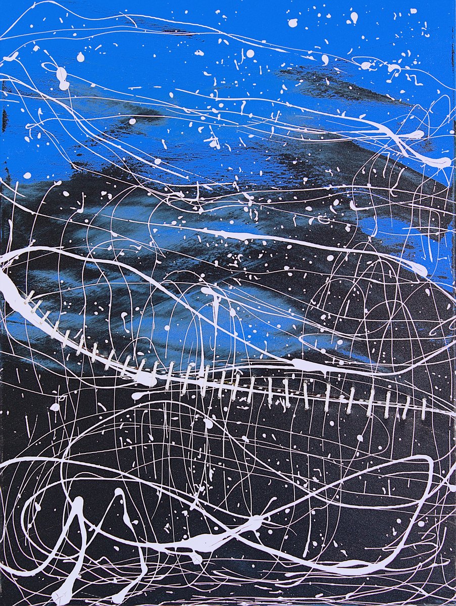Blue dripping philosophical canvas painting by Davide Canepa.