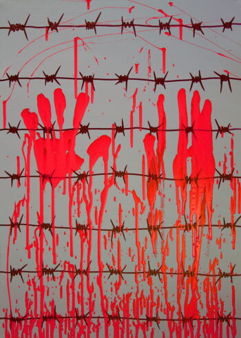 Barbed wire canvas painting by Davide Canepa.