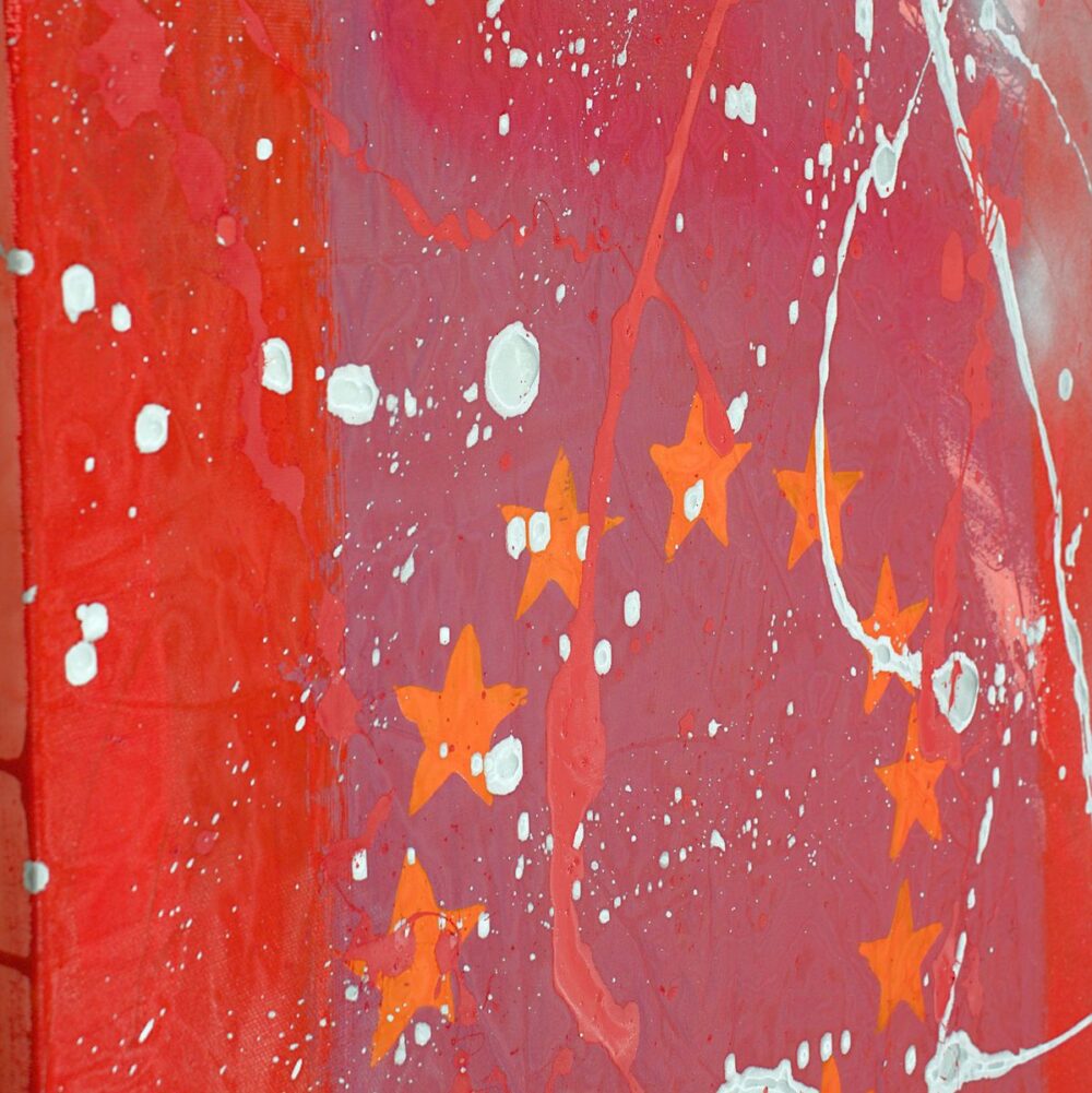 5 golden pointed stars in circle, large conceptual contemporary artwork.