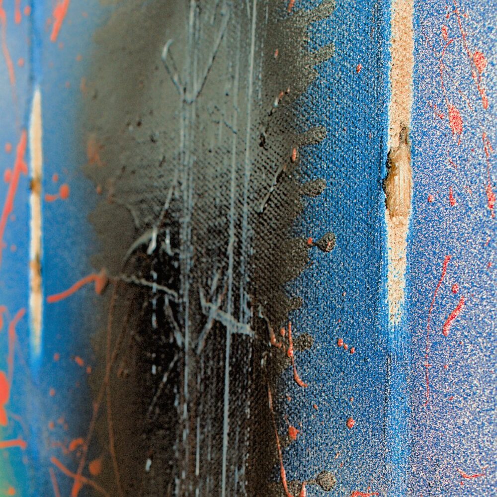 Spray, sand and enamel drips paint on canvas by Davide Canepa.