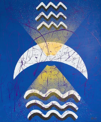 Moon symbol painted on big canvas by Davide Canepa
